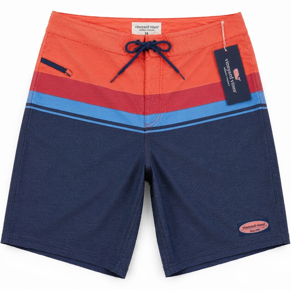 Vineyard Vines Board Shorts Mens 34 NWT Mai Tai Stripe Swim Trunks Beach Preppy
